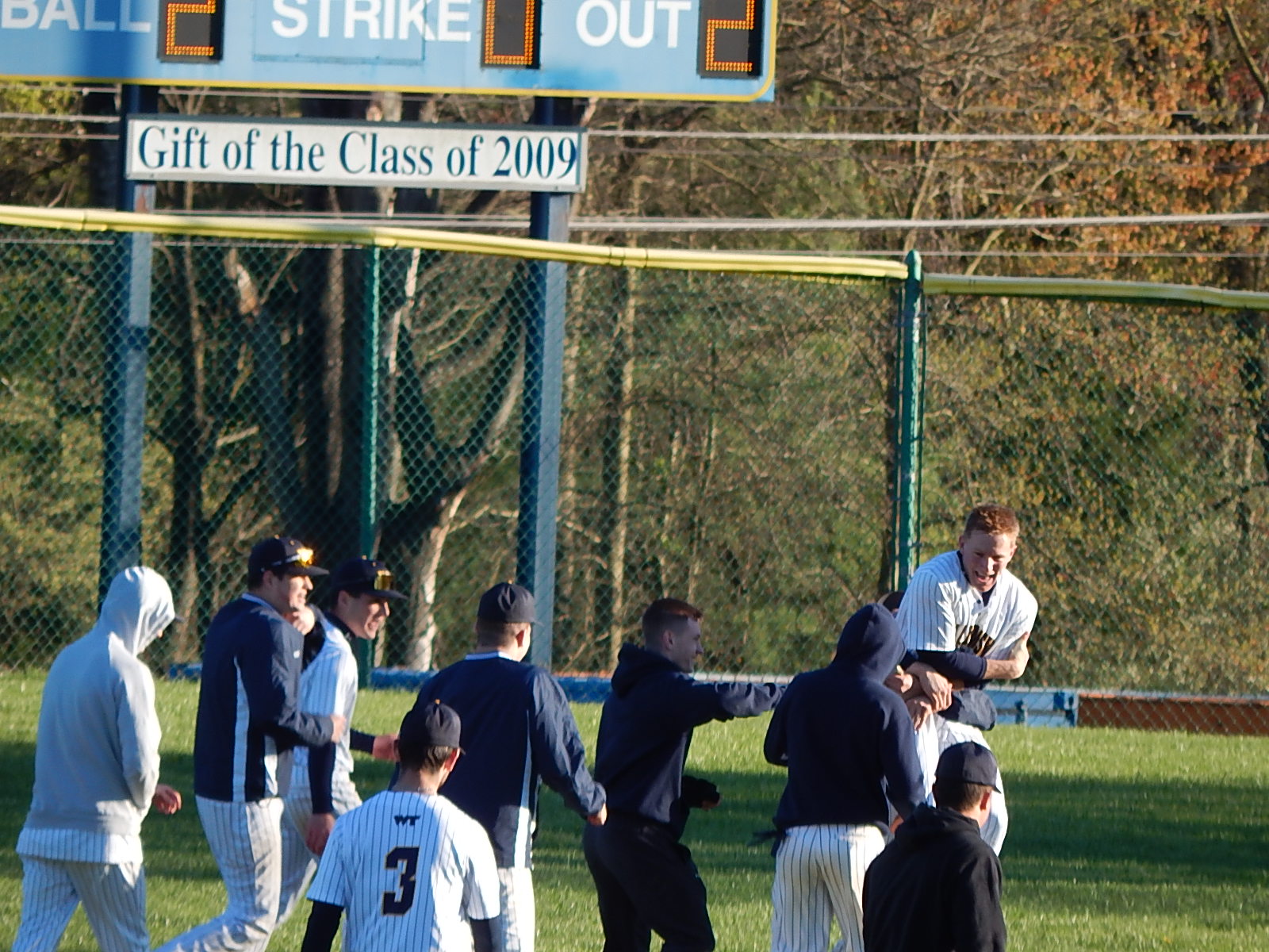 Williamson celebrates Josh Illing's game winning walk-off three-run home run